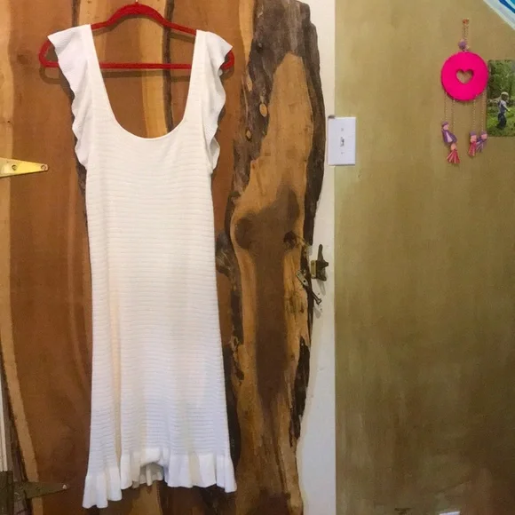 HOUSE OF HARLOW 1960 NWT Little White Knit Dress Flutter Midi Easter Summer - Picture 3 of 14